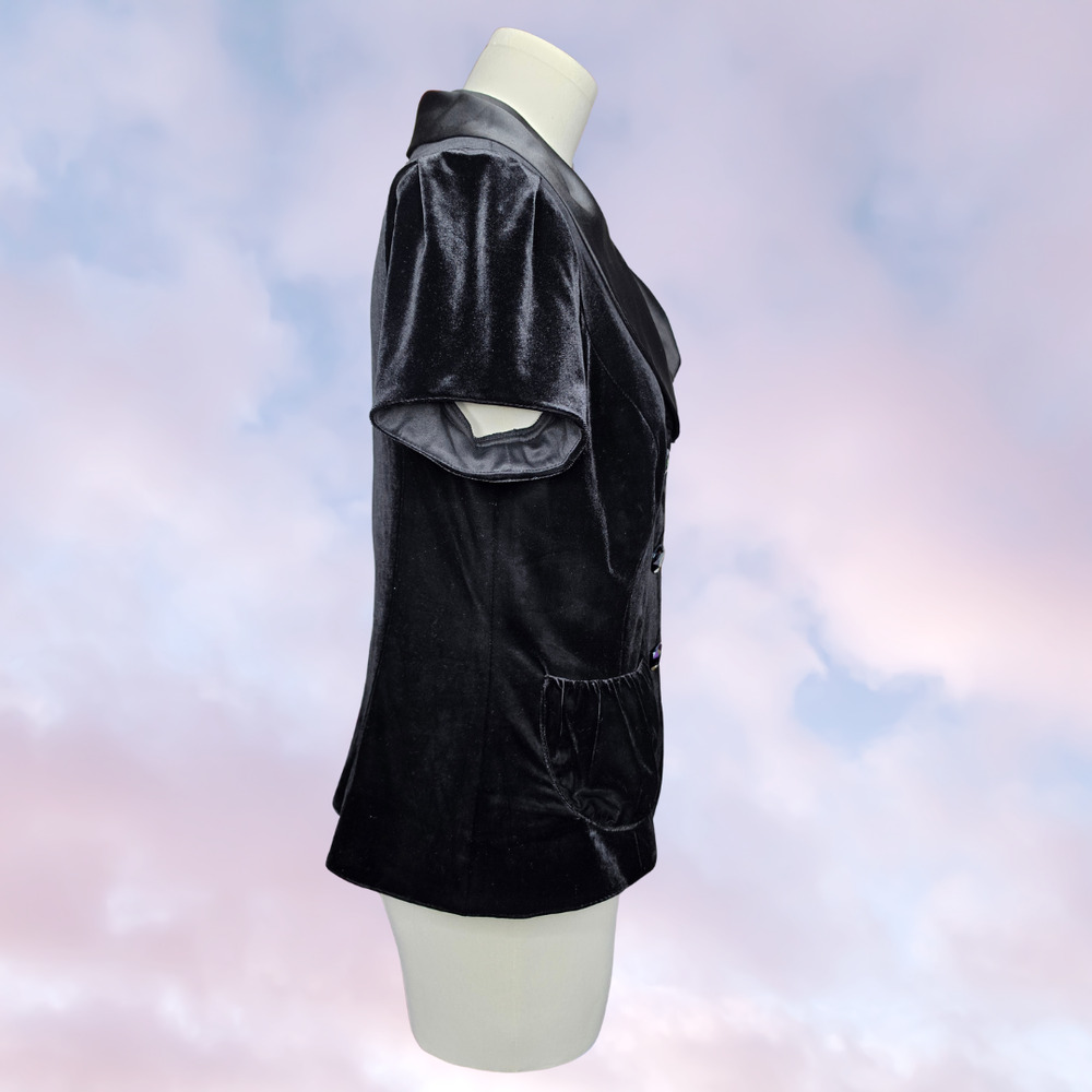 Vtg 90s Y2k NWT Cachet Black Velvet Button Up Formal Gothic Coquette Top Sz S - Picture 5 of 7